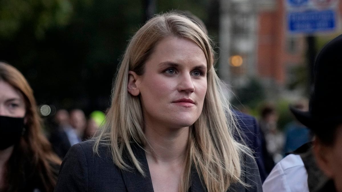 FILE - Facebook whistleblower Frances Haugen leaves after giving evidence to the joint...